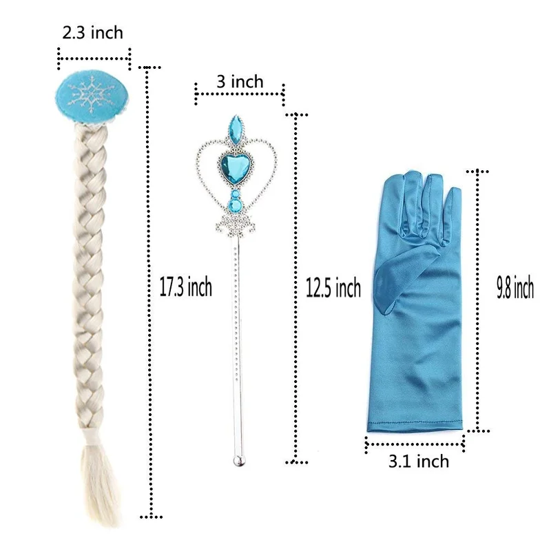 Disney Frozen Princess Little Girls Kids Frozen Elsa Dress Up Accessories Crown Braid Wand Blue Gloves Set