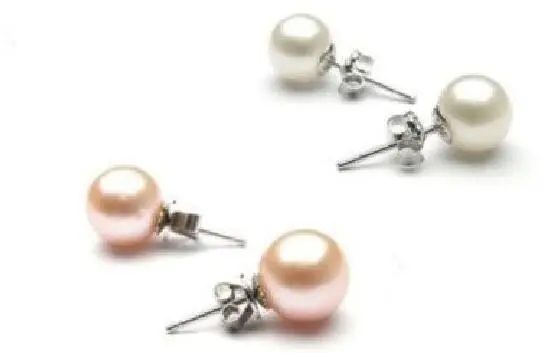 

2pcs south sea white+pink pearl9- 10mm round Earrings Stud 14 white