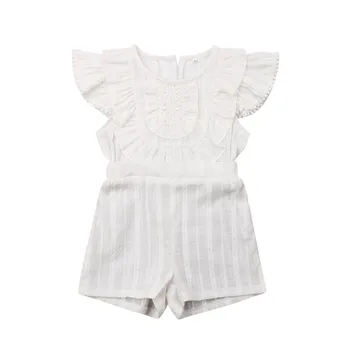 

Cute Toddler Baby Girl Romper 2019 Summer Girls Clothes White Solid Color Jumpsuit Fly Sleeve Lace Playsuit Outfit Summer 6M-5T