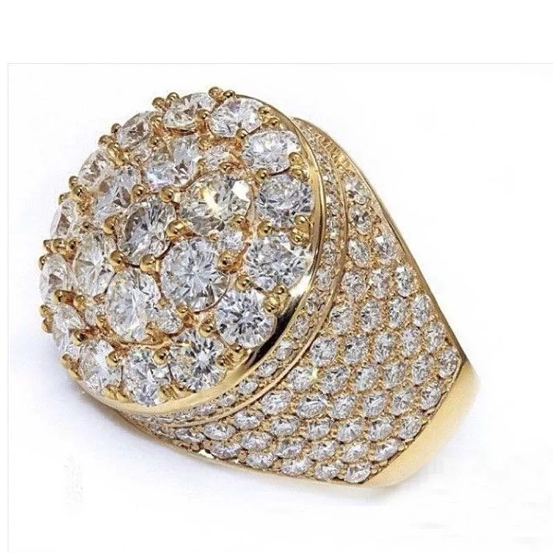 Хип хоп микро проложить горный хрусталь Iced Out Bling золотого цвета кольцо высокого качества Полный Кристалл Рок-кольца для мужчин ювелирные изделия - Цвет основного камня: Gold