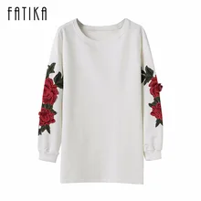 FATIKA Fashion 2017 Women Autumn Winter Knitted Dress O neck Long Sleeve Rose Embroidery Mini Sweater Dresses