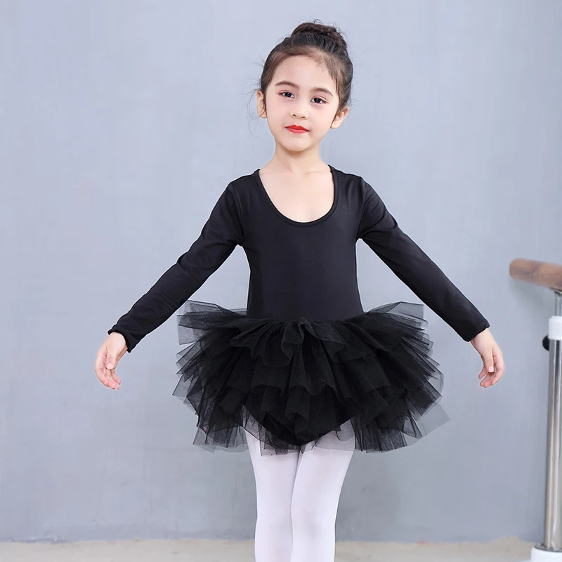 Girls tutu dress fashion ballet long sleeves kids dancing performance ...