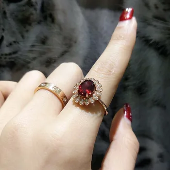 

FLZB, Jewelry ring 925 sterling silver ring with natural garnet ov 7*9mm trendy ring elegant ring for daily wear nice jewelry