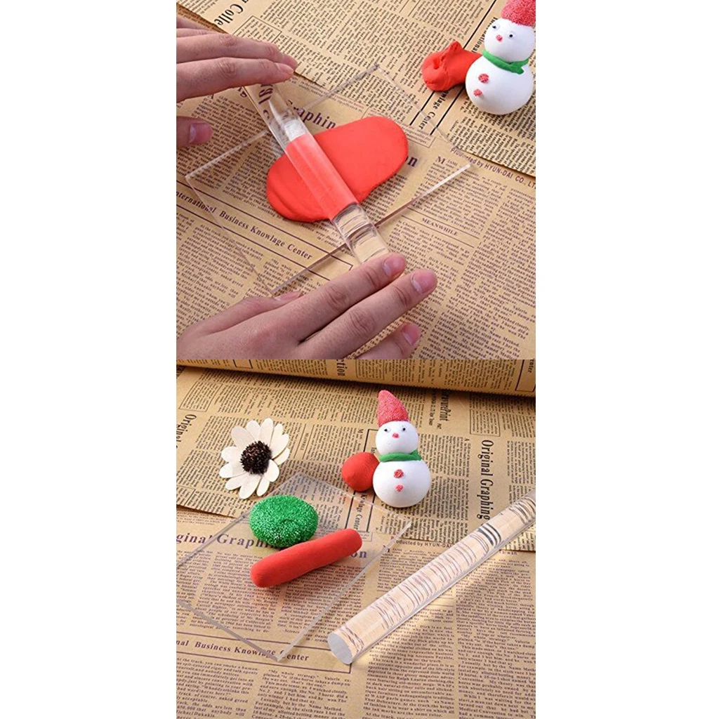 2 Sets 20cm Solid Clay Rolling Pin Acrylic Clay Roller DIY Modelling Clay Tools Sculpey Polymer Clay Art Craft Accessories