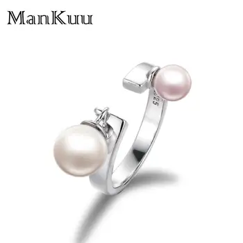 

ManKuu Fashion Women Ring Certificated AAA+ Natural Round Freshwater Pearl Ring Unique Design 925 Sterling Silver Ring For Women