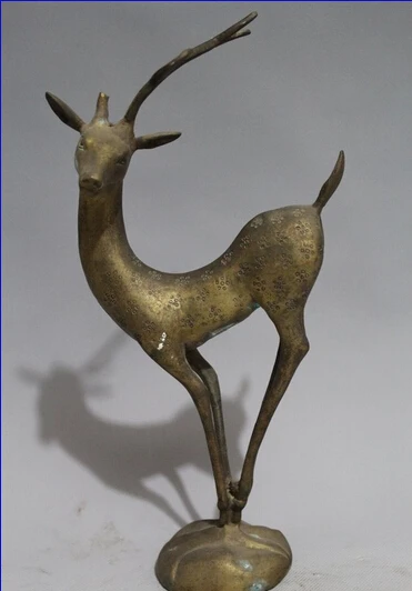 

Folk China Chinese JiXiang Bronze Wealth Sika Deer Animal Statue Sculpture