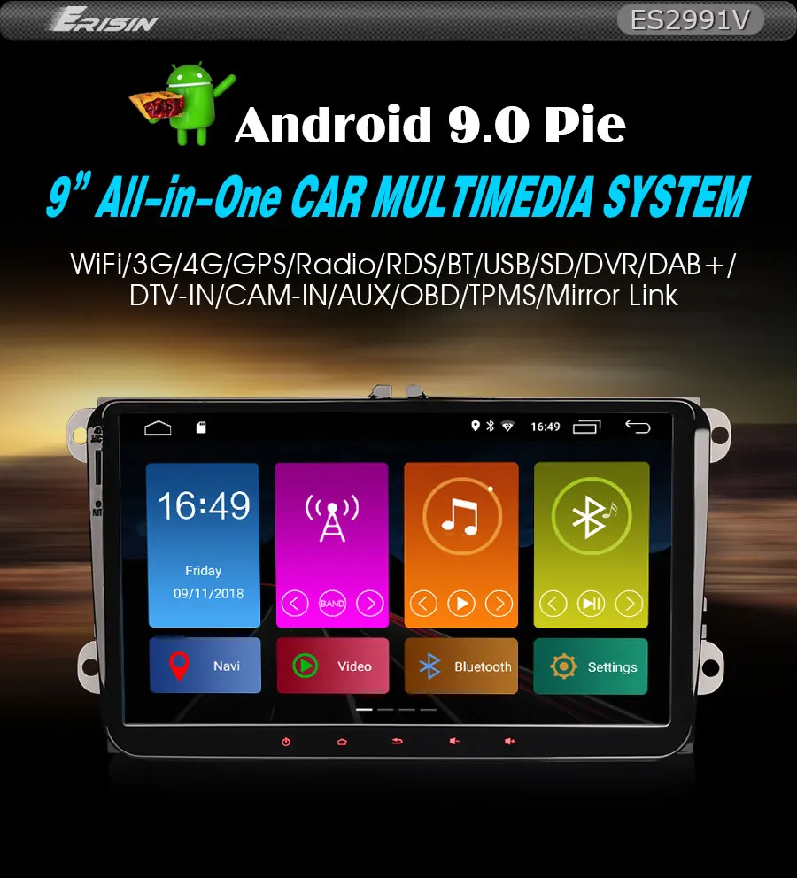 Excellent Erisin ES2991V 9" Auto Radio Android 9.0 Quad Core 2G RAM Car Multimedia Video Player GPS DVR for VW Passat CC Golf Touran Jetta 0 Excellent Erisin ES2991V 9" Auto Radio Android 9.0 Quad Core 2G RAM Car Multimedia Video Player GPS DVR for VW Passat CC Golf Touran Jetta 0