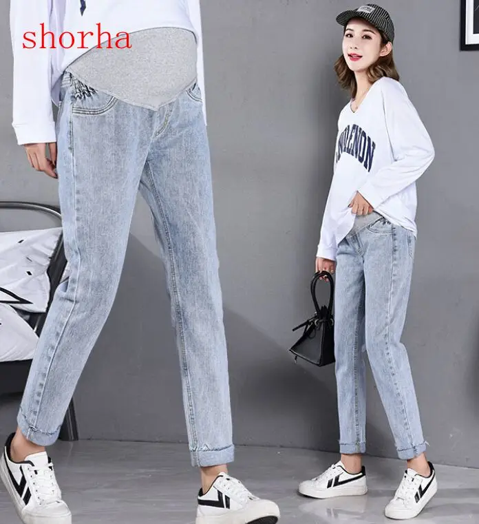 Pregnant women jeans loose trousers straight female nine pants summer thin section wear spring and autumn casual maternity pants men spring autumn fashion brand japan style vintage striped cotton linen straight pants male casual loose thin pants trousers