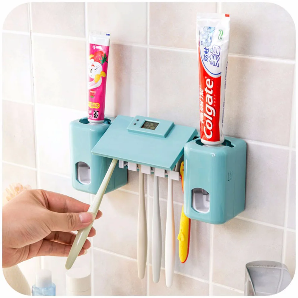 Часы для Ванной Автоматический Диспенсер зубной пасты, для зубной щетки держатель настенный держатель для ванной комнаты