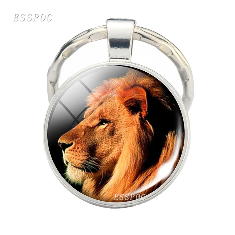 Hot Lion Keychain Art Photo Glass Dome Jewelry Key Chain Car Key Ring Classic Movie Animal Pendant Men Women Gifts