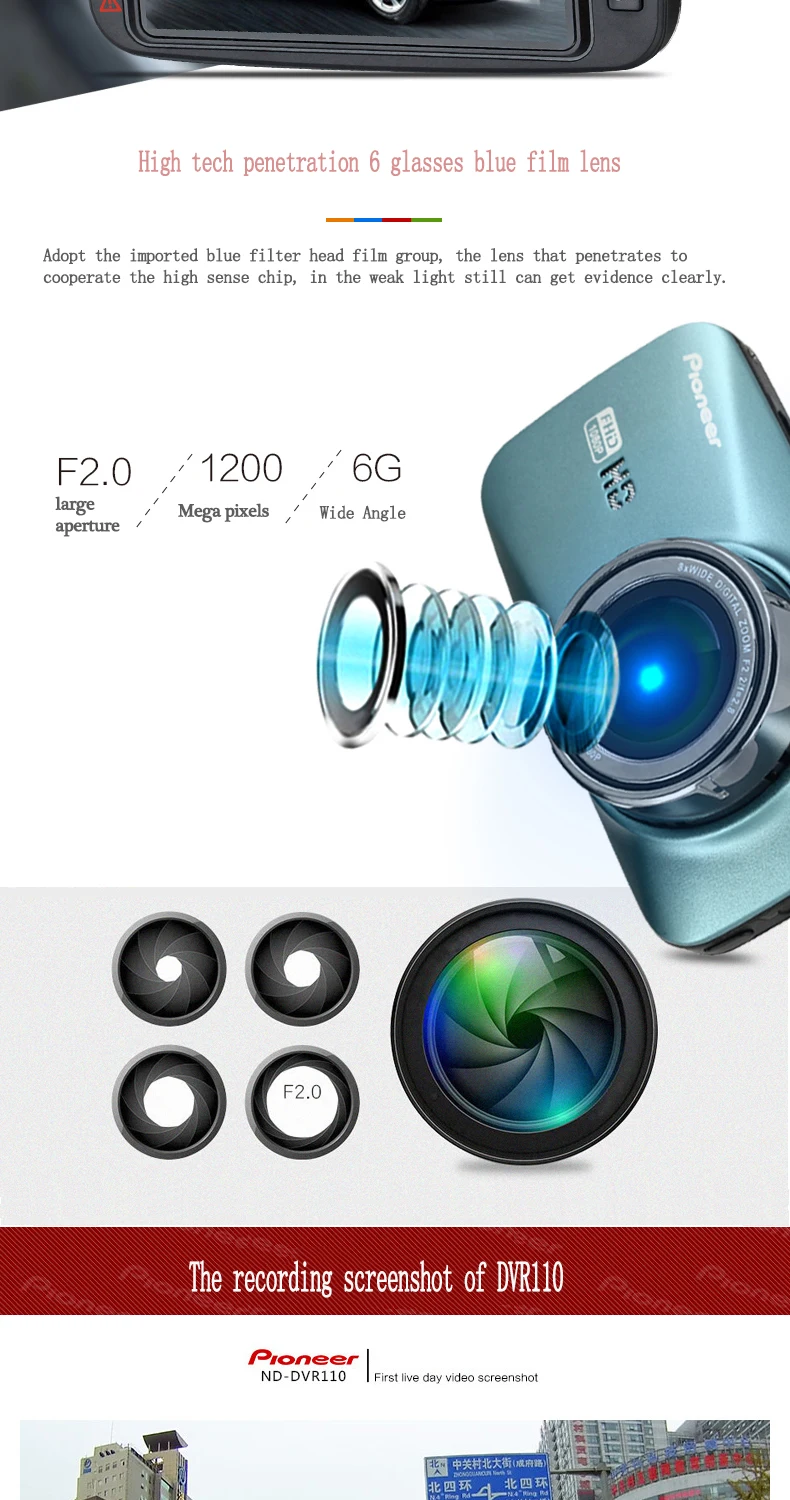 Pioneer DVR110 130 градусов DVR Автомобильная камера 1080P Full HD, автоматический видеорегистратор 2," видеорегистратор g-сенсор с ночным видением