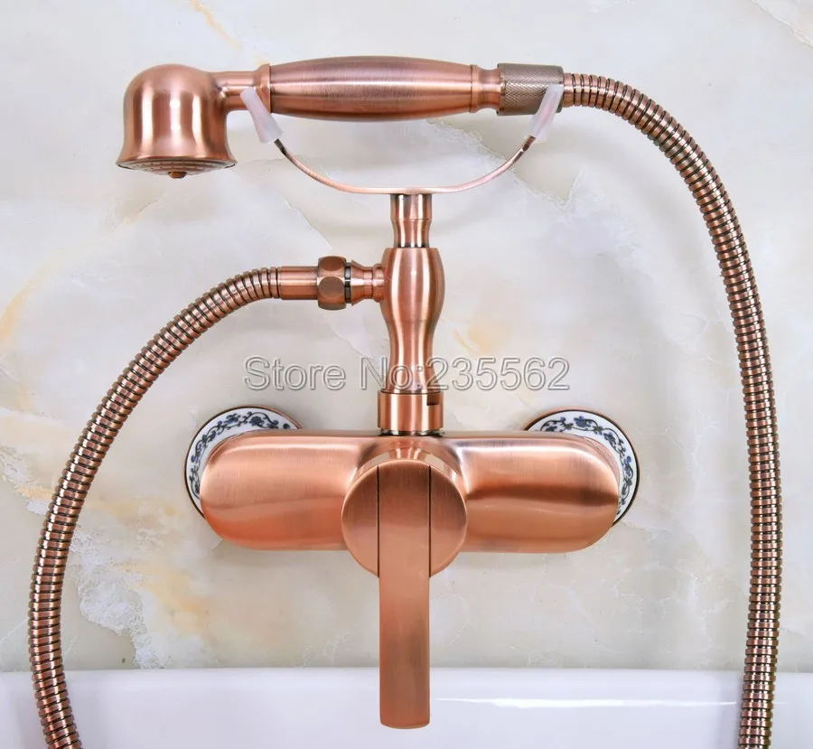 

Antique Red Copper Bath Shower Faucets With Hand Sprayer Shower Head Bathroom Tap lna317