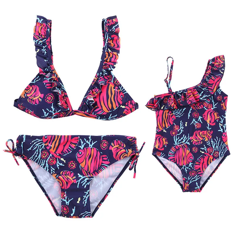 

2019 Summer Swimwear Mother And Daughter Bikini Women Baby Girl Fish Pattern Family Look Bathing Clothes Beach Matching Clothes