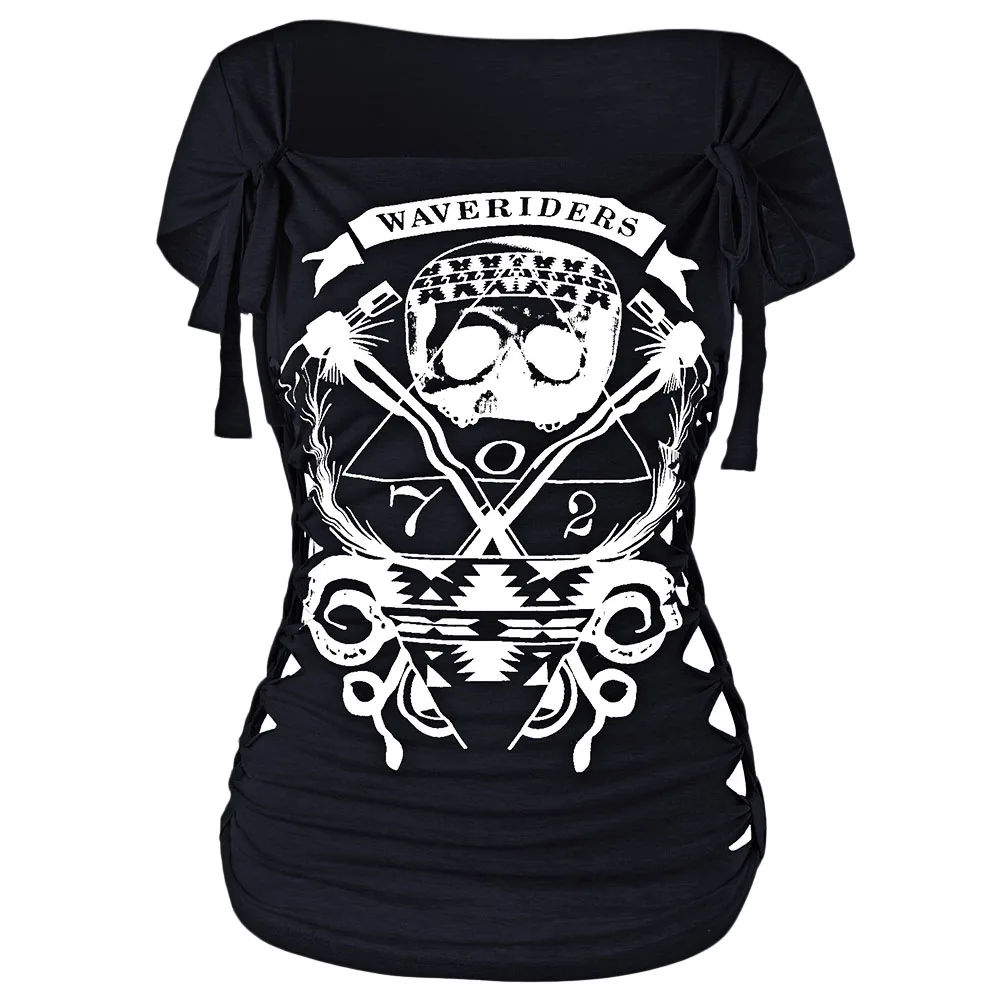 

T shirt Women Tops Korean Summer Tops For Women 2018 Black Skull Print Round Neck Short Sleeve T-shirt Camisetas Mujer