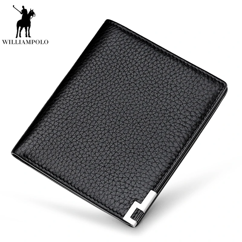 

Williampolo Metal Mini Wallet Men Leather Slim Bifold Purse Pouch Front Pocket Real Leather Purse Short Small Wallet Male PL189