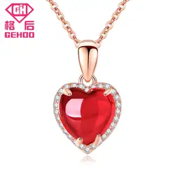 GEHOO 925 пробы Серебряная Ruby Red довольно милые сердцу драгоценный камень циркон проложили кулон Цепочки и ожерелья для Для женщин свадебные