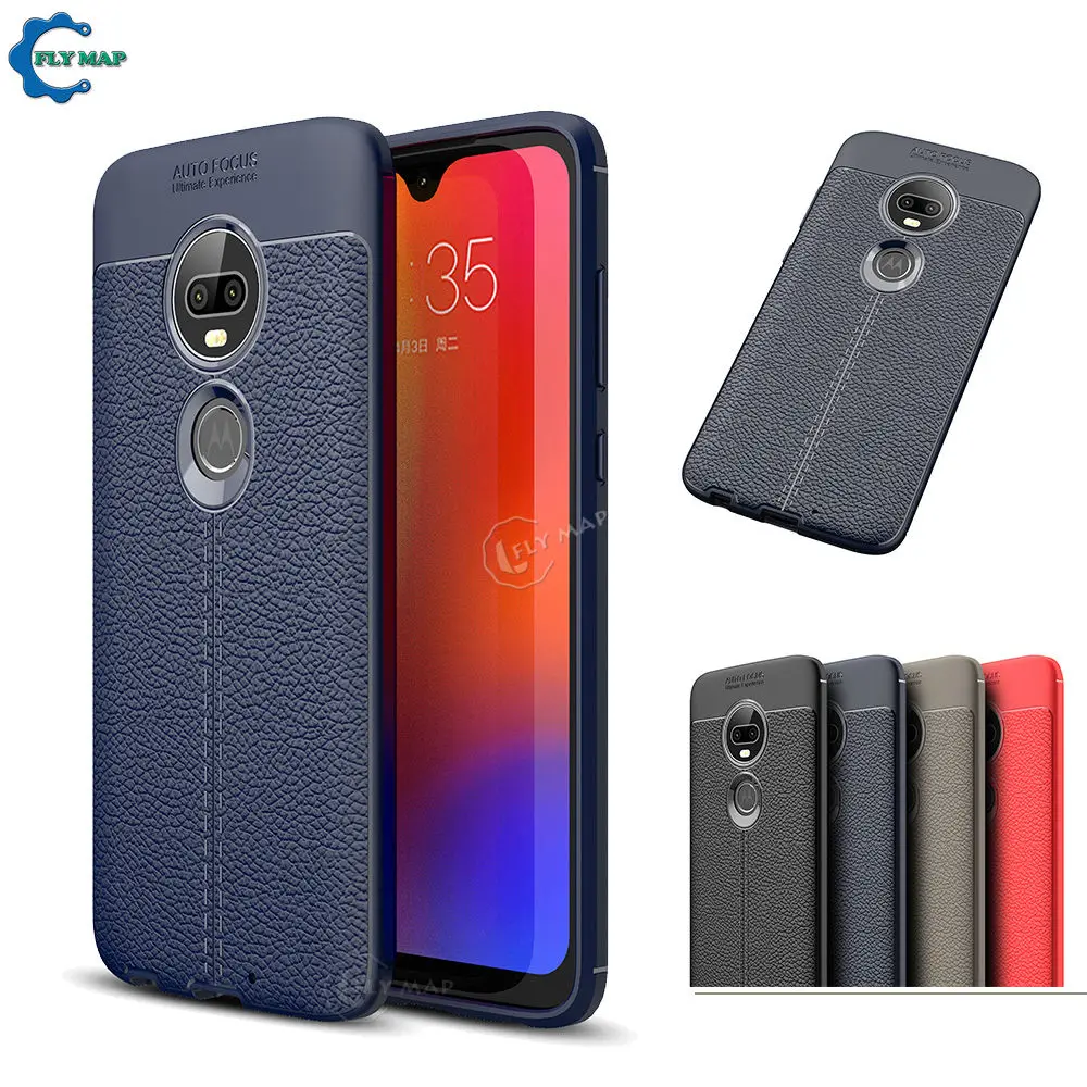 Soft Cover for Motorola Moto G7 Litchi Leather Grained Silicon TPU Phone Case 7G MotoG7 Bumper Back |