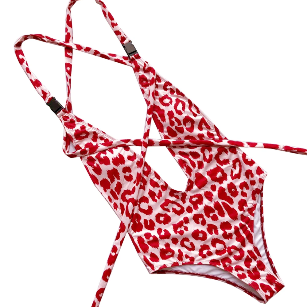 

Summer Pool Beach Swimsuit Sexy One Piece Swimsuit Fashion Leopard Printed Bathing Suit Female Bandage Swimming Bikini Set