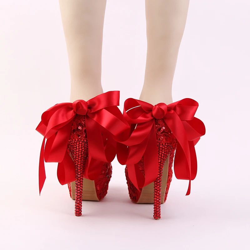 

New fashion red lace high-heeled shoes with ultra fine sequins Bride Wedding Toast shoes women shoe wedding shoes