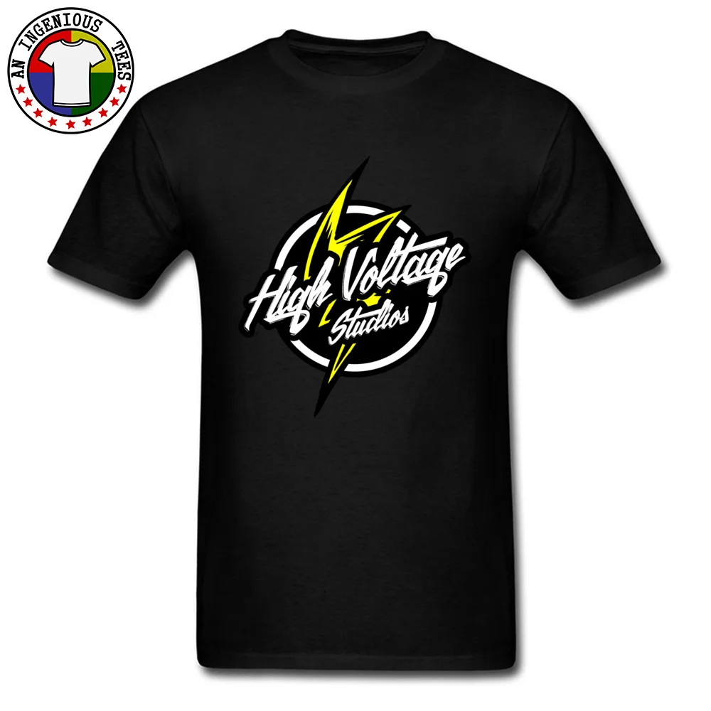 High Voltage Studios Logo O Neck T Shirts Summer/Fall Tops Shirts Short Sleeve 2018 Cotton Fabric Casual Tee Shirts Street Men High Voltage Studios Logo black
