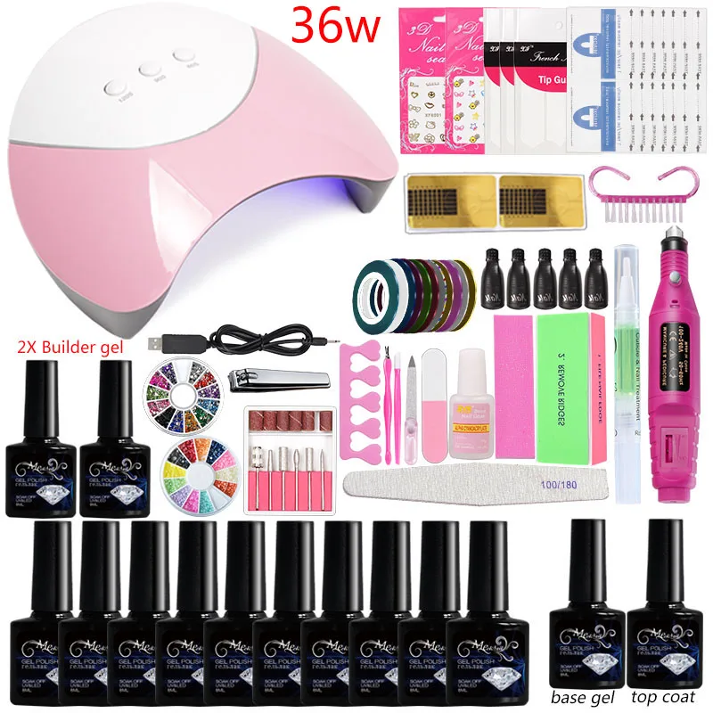 

Manicure Set Choose 10 Colors Gel Polish Base Top Coat Nail Kits 36w/45w Uv Leds Lamp Electric Manicure Handle Nail Art Tool