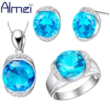 Almei красные, синие комплект Новые женские серебряные украшения Bijuterias Ювелирные комплекты с кристаллами женские свадебные серьги Подвески кольцо Bijoux T088