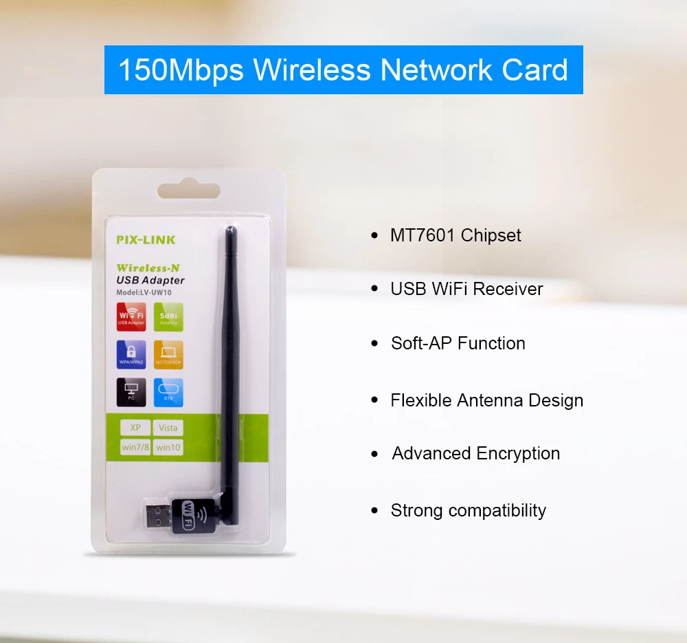 USB Wi Fi адаптер CHIPAL 150 Мбит/с с антенной|Сетевые карты| |
