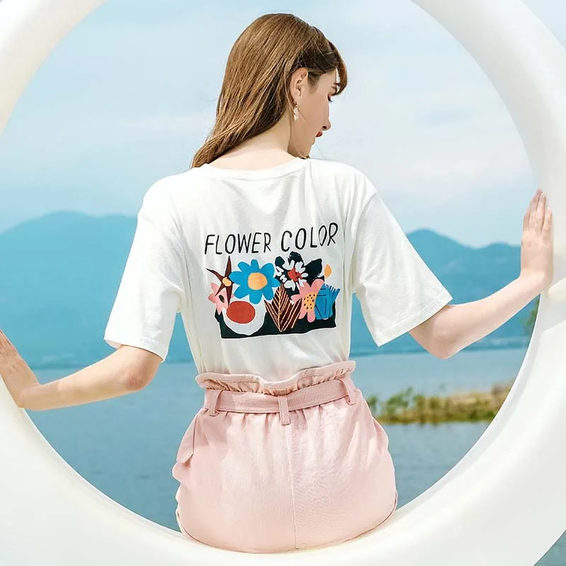 

AcFirst Summer Women Tops Fashion White Women T-shirts Printed O Neck Short Cotton T Shirt Casual Shirts Female Sexy Tees