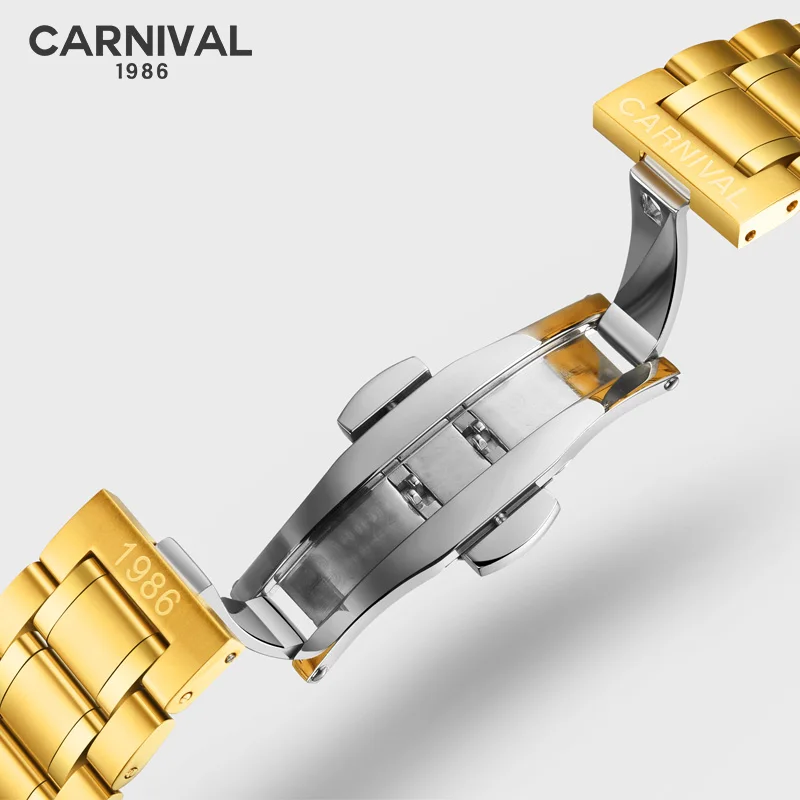 Роскошные Золотые механические часы CARNIVAL High end автоматические мужские MIYOTA Move