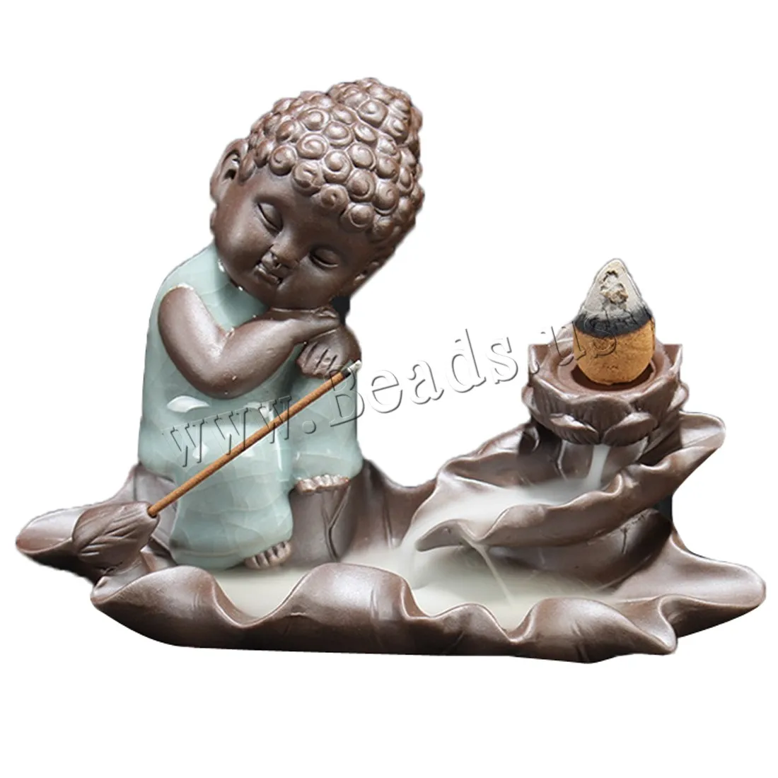 Ceramic Small Buddha Backflow Incense Burner Lotus Flower Smoke Waterfall Incense Holder Censer Use In Home Office Teahouse