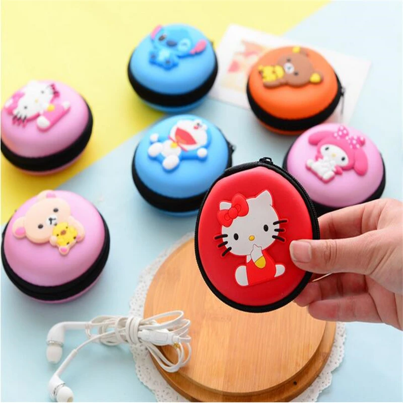 

Mini Coin Bag Box Round Cartoon Cute Earphone Box Bag USB SD Card Earphones Line Headphone Container Storage Case Bag