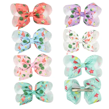 

7PCS Sweet Solid Hair Bows Grosgrain Ribbon With Bubble flower Fashion Boutique Hairpins For Kid Girl Hair Clip Hair Accessories
