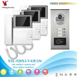 Yobangsecurity Видеодомофоны 4.3 дюймов видео-телефон двери Дверные звонки домофон Системы RFID дверца Камера для 3 устройство квартира