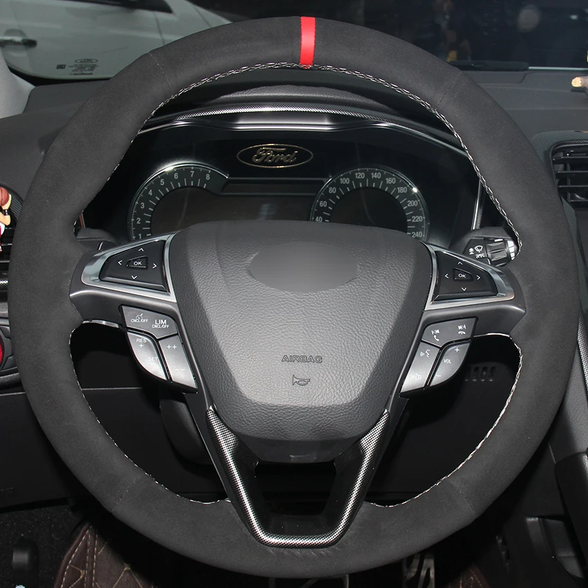Black Suede Red Marker Car Steering Wheel Cover for Ford Fusion Mondeo