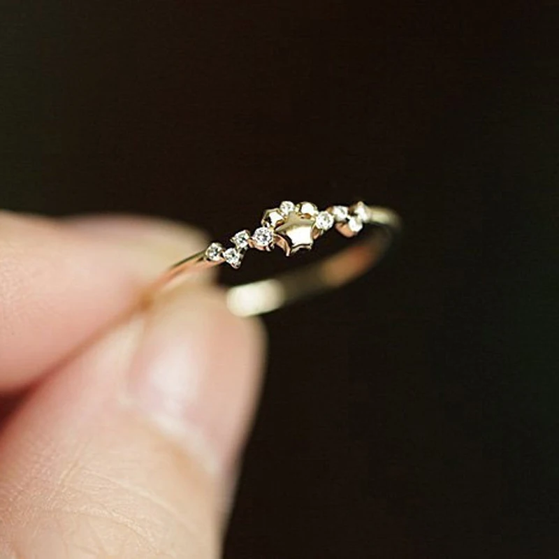 

Hot Gold Color Plated Zirconia Female Rings Korean Fashion Style Star Engagement Rings for Women Party Jewelry Anillos Mujer