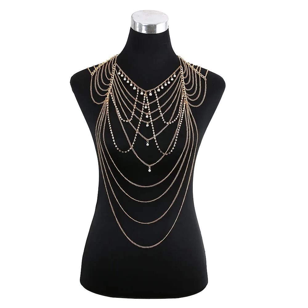 Crossover Harness Rhinestone Statement Necklace Body Chain Stylish