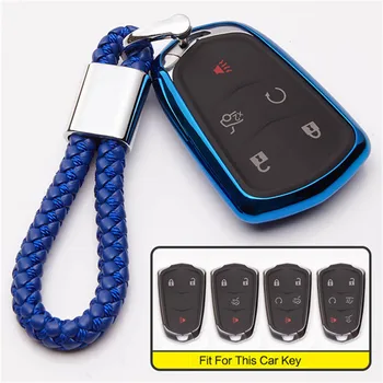 

TPU Car Key Cover with PU Leather Car Key Holder For Cadillac Escalade 2015 ATS CT6 CTS DTS XT5 ESV SRX STS XTS ELR CT5 XT6