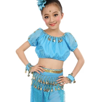 Trajes de danza del vientre para niños y niñas trajes de lentejuelas Saia Cigana, Flamenco, Vestido Indiano, Bollywood, Tribal, indio, 5 uds., novedad de 2019