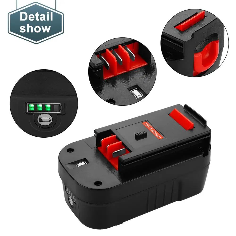 

10000mah Li-ion Battery for Black & Decker 18V A18, FSB18,BD1834L, HPB18,FS180BX LED Indicator