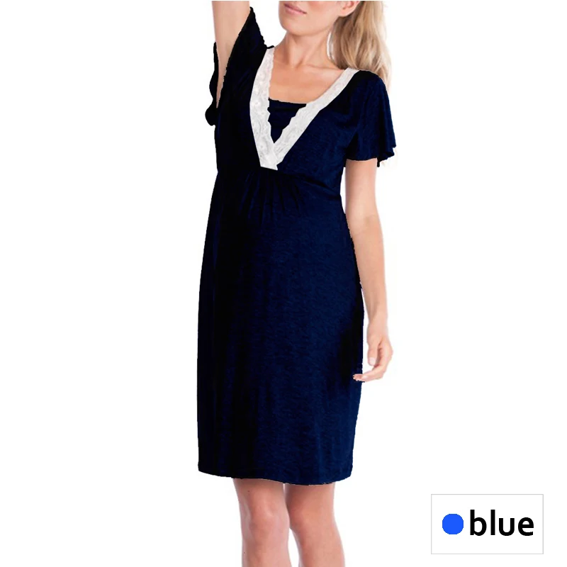 Пижамы для беременных и беременных; пижамы для кормящих беременных; ночная рубашка для кормления; элегантная одежда для кормящих мам; платье - Цвет: Синий