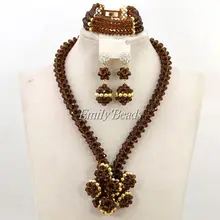 Умный нигерийский Свадебный Африканский бисер ювелирный набор коричневый с кристаллами Бусы Свадебные ожерелья Ювелирные наборы AMJ428