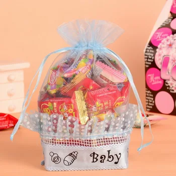 

Basket Shape Organza Baby Candy Favor Gift Bag/Bags Pink and Blue Color Optional Free Shipping 24pcs