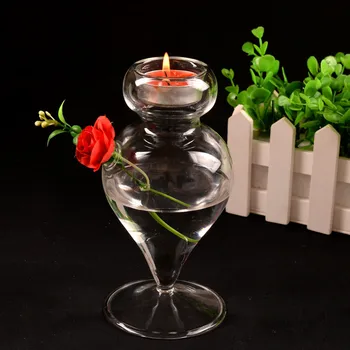 

2pcs/pack Height=17cm Striped Glass Candle Holder Home Decorative Transparent Glass Terrarium Vase Wedding Decorative
