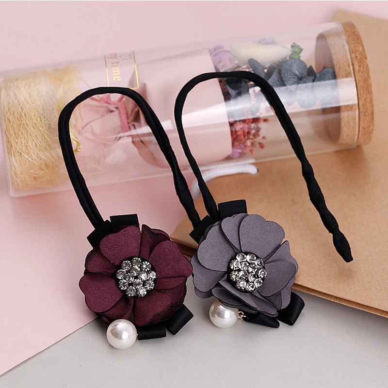 NEW arrival Women Hair Accessories Elegant Rhinestone Flower Pearls Hair Curls Bun Maker Floral Headband Ribbon Hair Making Tool