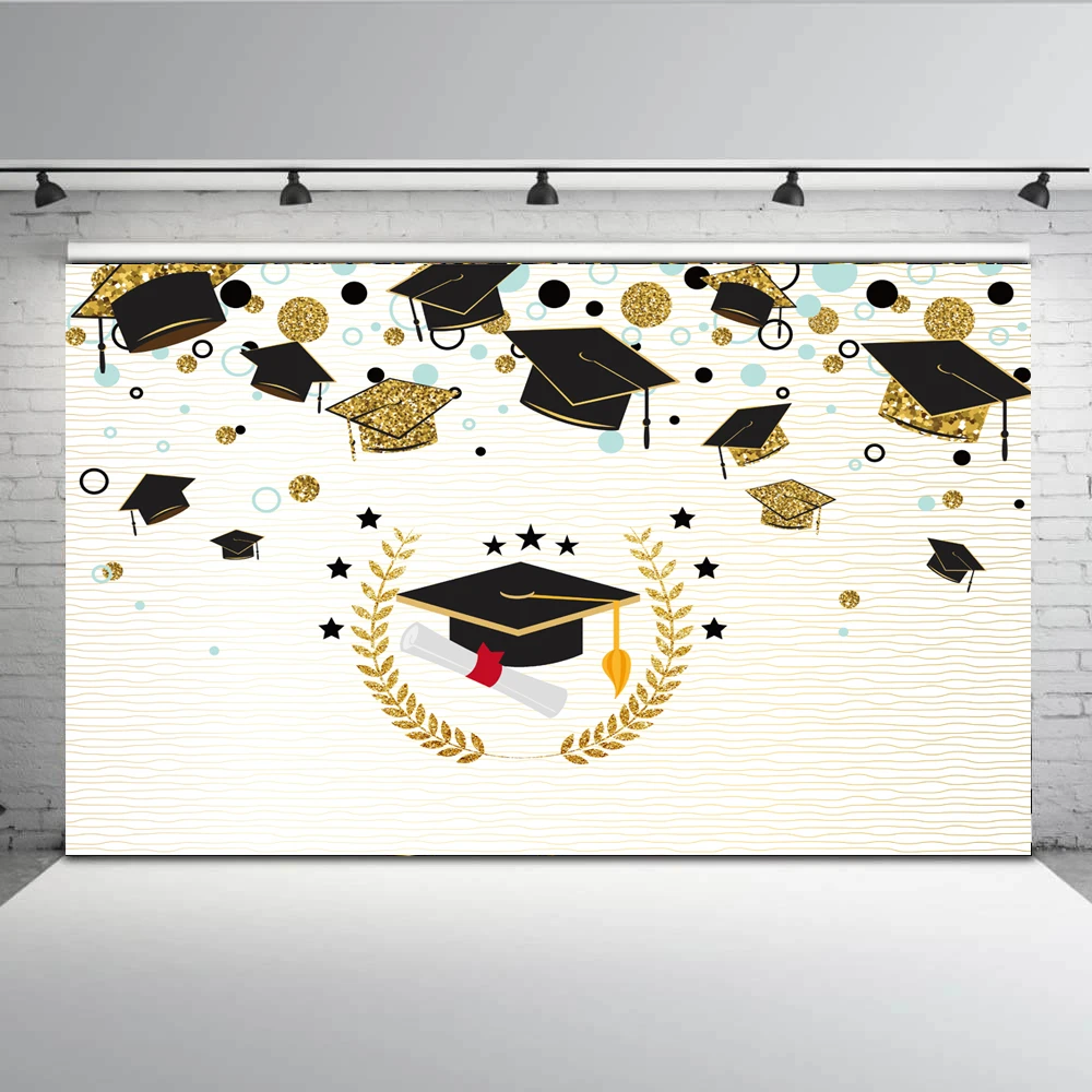 

Senior Prom Graduated Photo Background Golden Black Graduation Cap Photography Backdrop Party Decoration Photoca LV-2009