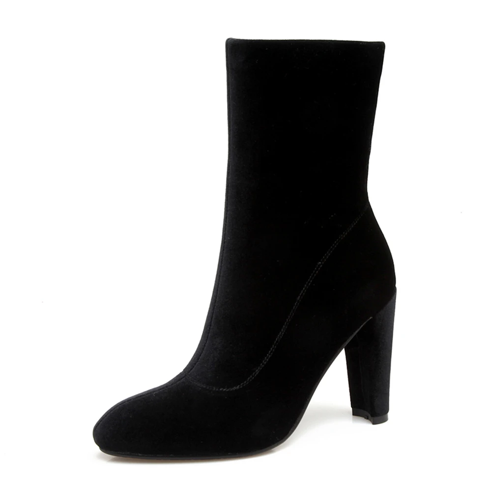 DORATASIA/Брендовые женские ботинки на меху на высоком каблуке 10 см размера плюс 33-46, Элегантные зимние Бархатные вечерние ботинки, женские ботинки до середины икры - Цвет: black thin fur