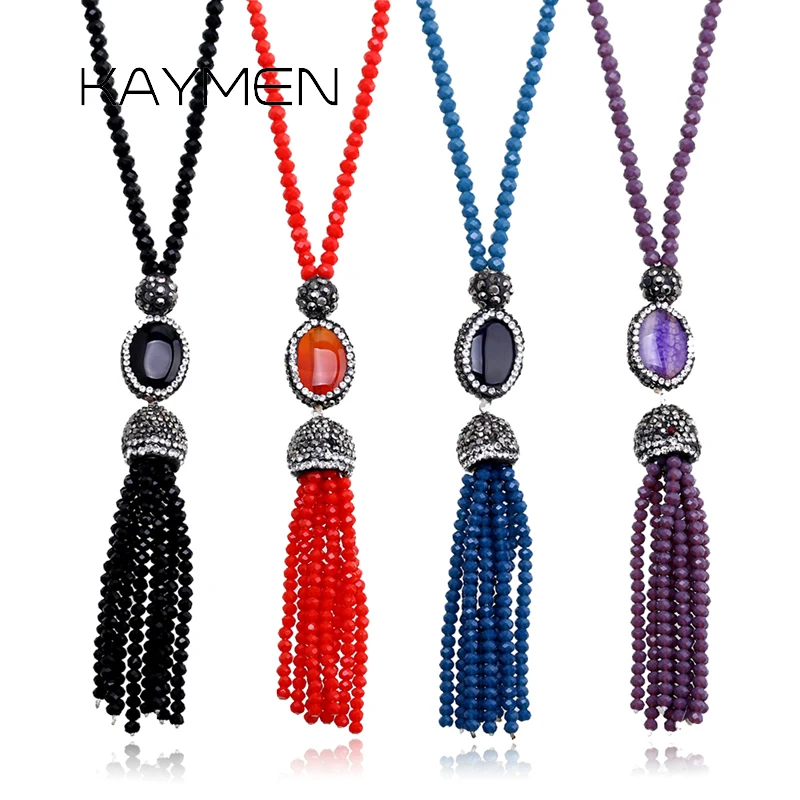 Fashion Sweater Chain Necklace Pendant for Girls Crystal Beads Rhinestones Strands Long Statement Jewelry 1644 | Украшения и