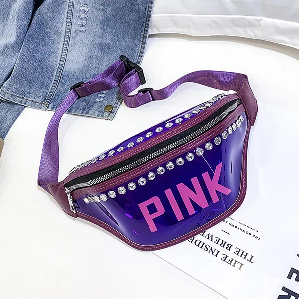 Новая розовая поясная сумка для девочек, портативная спортивная сумка, модный ремень, прозрачная посылка, пляжная сумка, Женская Лазерная сумка на плечо - Цвет: purple