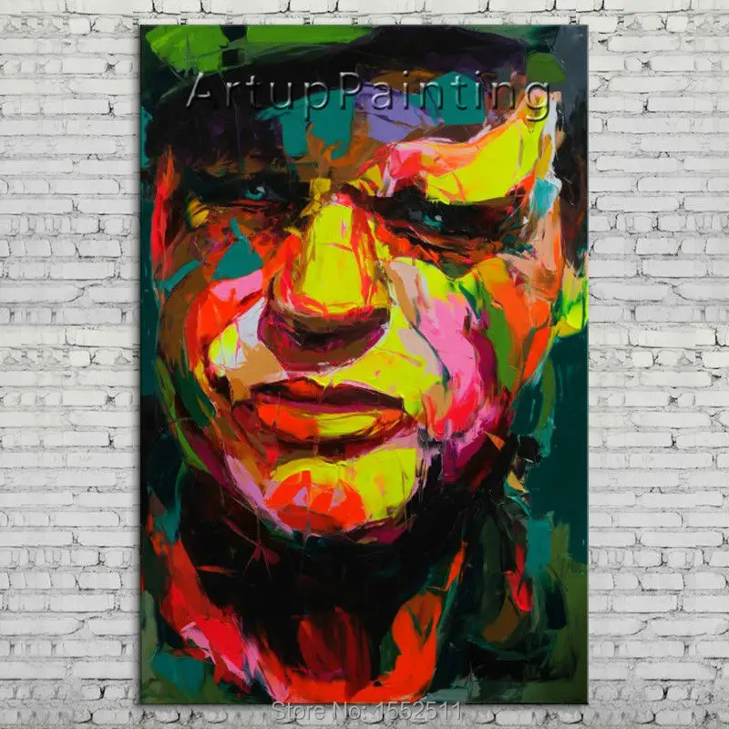 

Palette knife portrait Face Oil painting Character figure canva Hand painted Francoise Nielly wall Art picture 06-10-27