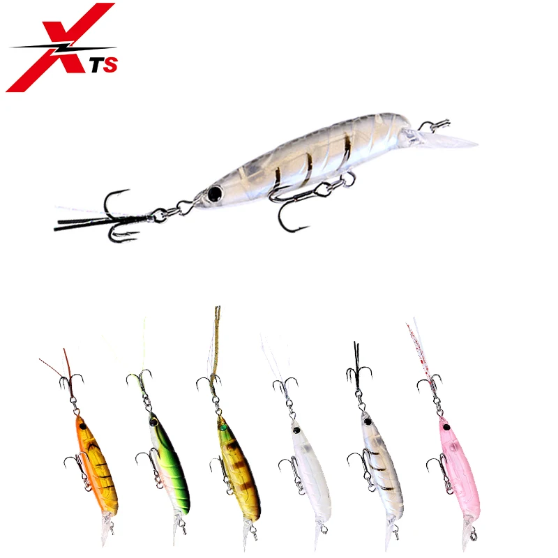  XTS Fishing Lure 45mm 3g Wobblers Artificial Hard Pencil Crankbait 6 Colors 12# Hooks 0.2-0.4m Swim